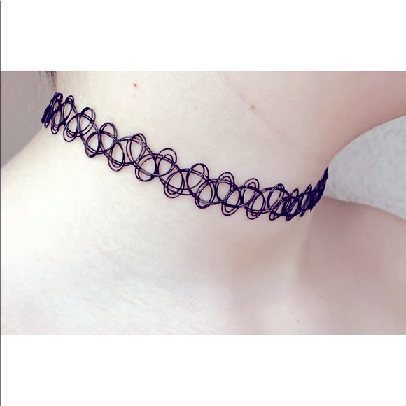 X2 Tattoo Choker Stretch Necklace Black Retro Henna Vintage Elastic Boho 90s US - Picture 1 of 3